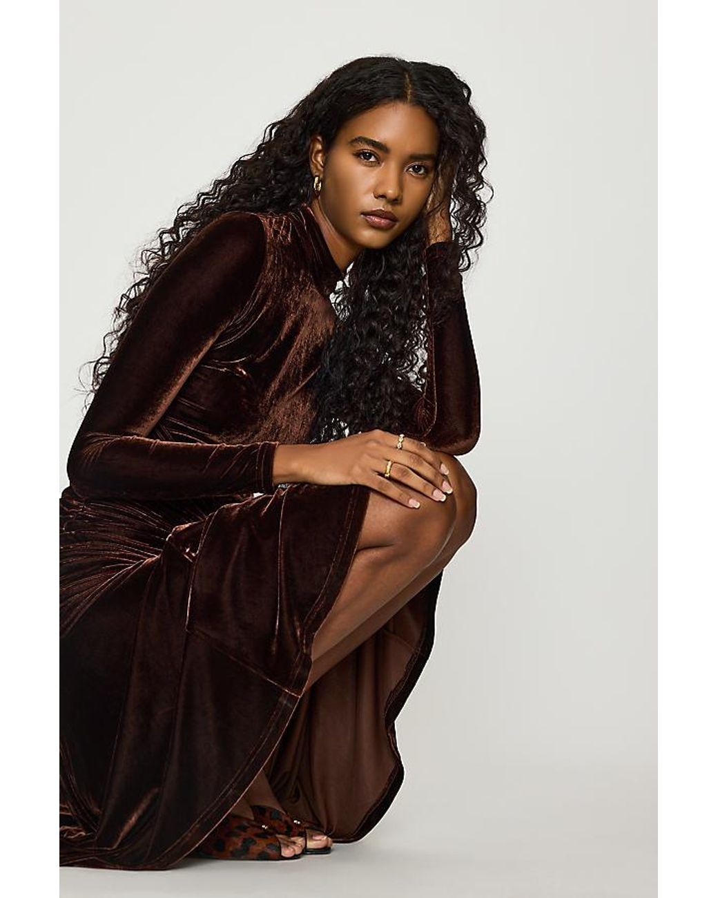 Bardot Brown Korina Velour Long-Sleeve Maxi Dress