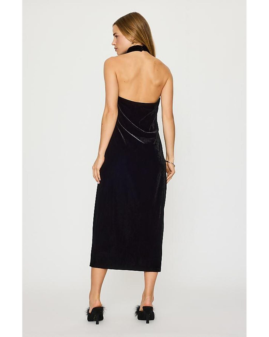 By Anthropologie Black Tallulah Velvet Halter Midi Dress