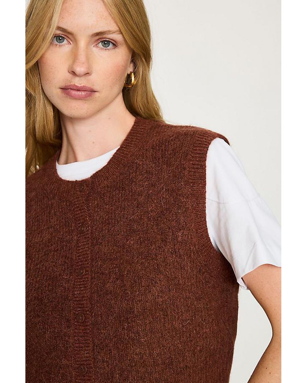 SELECTED Brown Lulu Knit Button-Front Vest