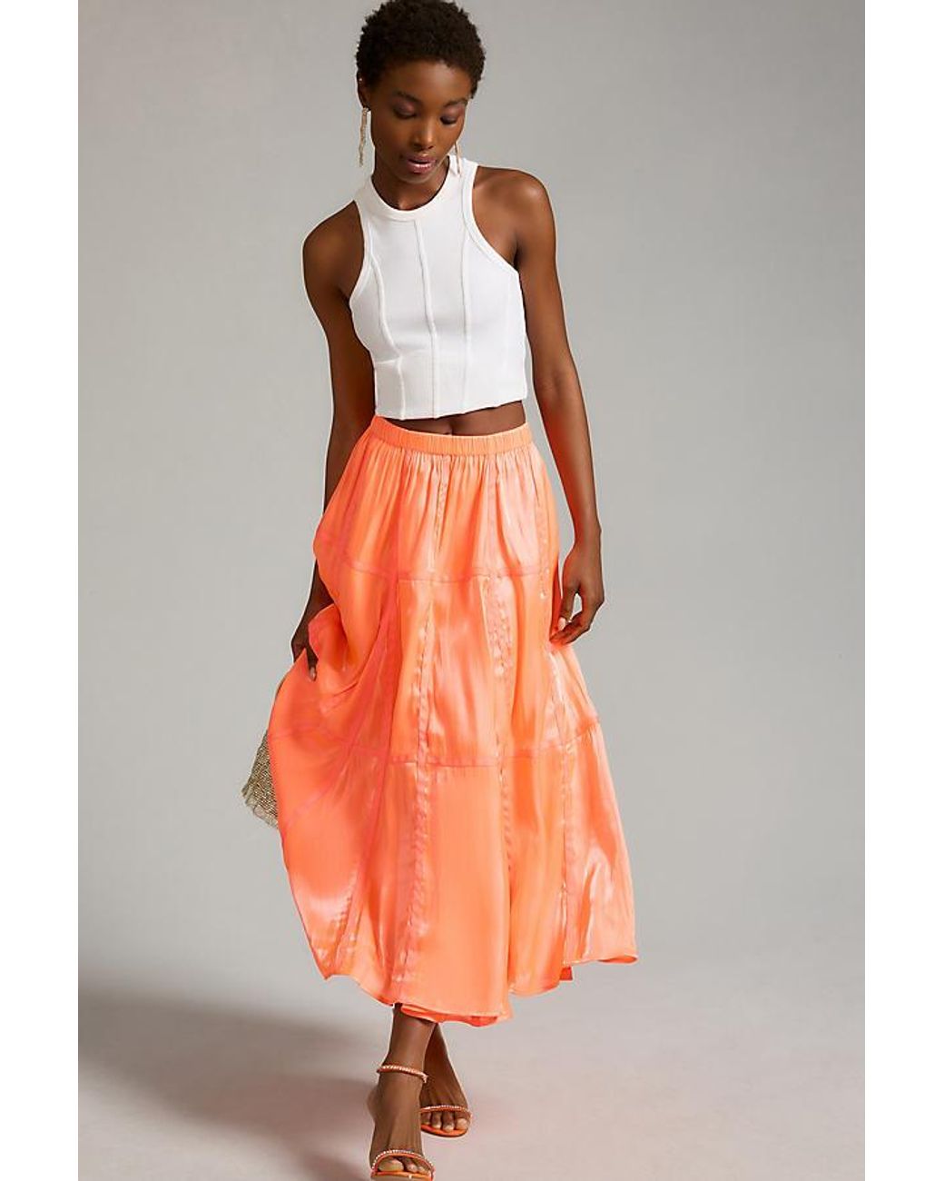 Buy ORANGE SKIRT Tiered Peasant Maxi Skirt Long Skirt Women Online in India   Etsy