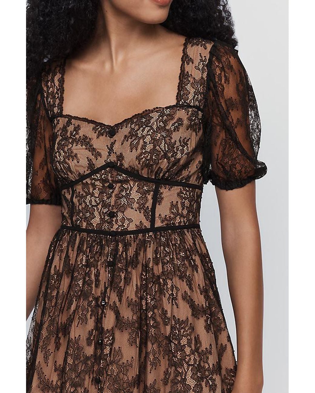 By Anthropologie Brown The Peregrine Lace Midi Dress