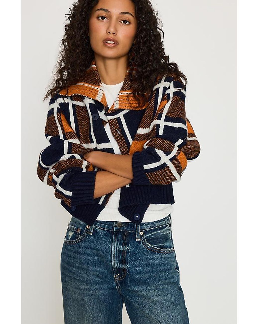 ALIGNE Blue Carmen Check Wrap Cardigan