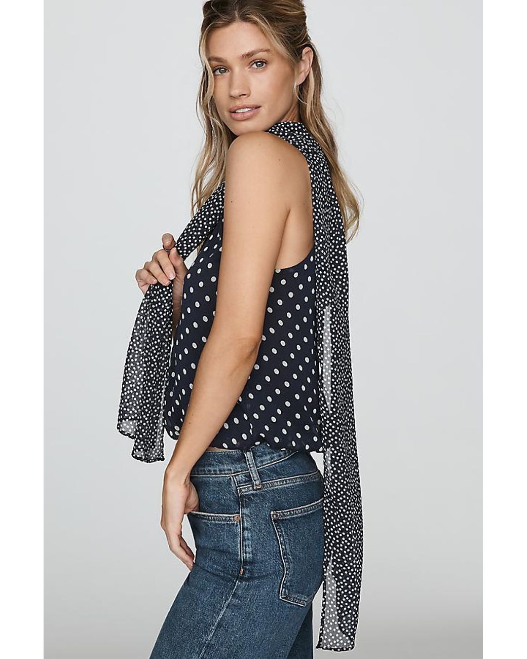 Maeve Blue Mock-Neck Bubble Top