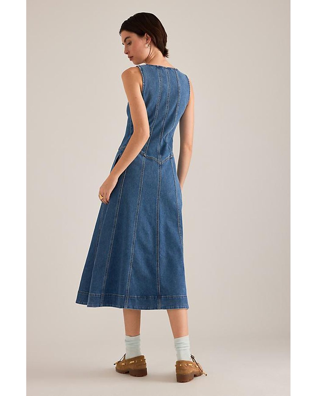 Pilcro Blue Denim Zip-Front Midi Dress