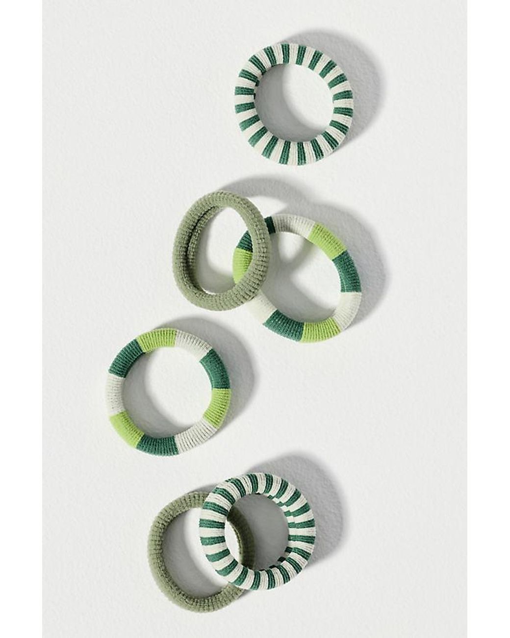 By Anthropologie Green Striped Hair Ties, Set Of 6
