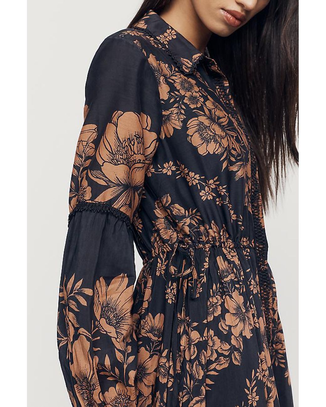 By Anthropologie Black Printed Buttondown Maxi Shirt Dress
