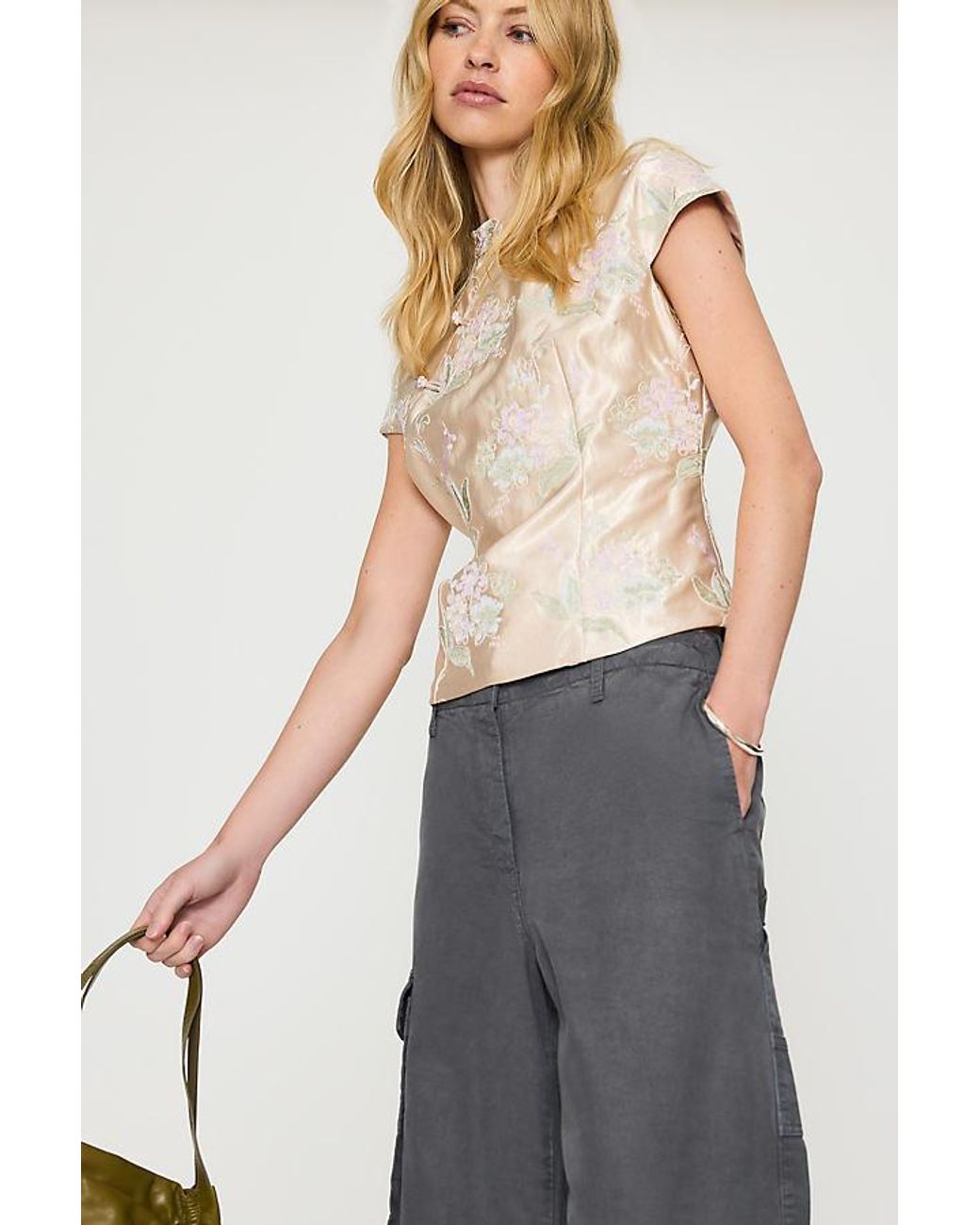 By Anthropologie White Mandarin Collar Top