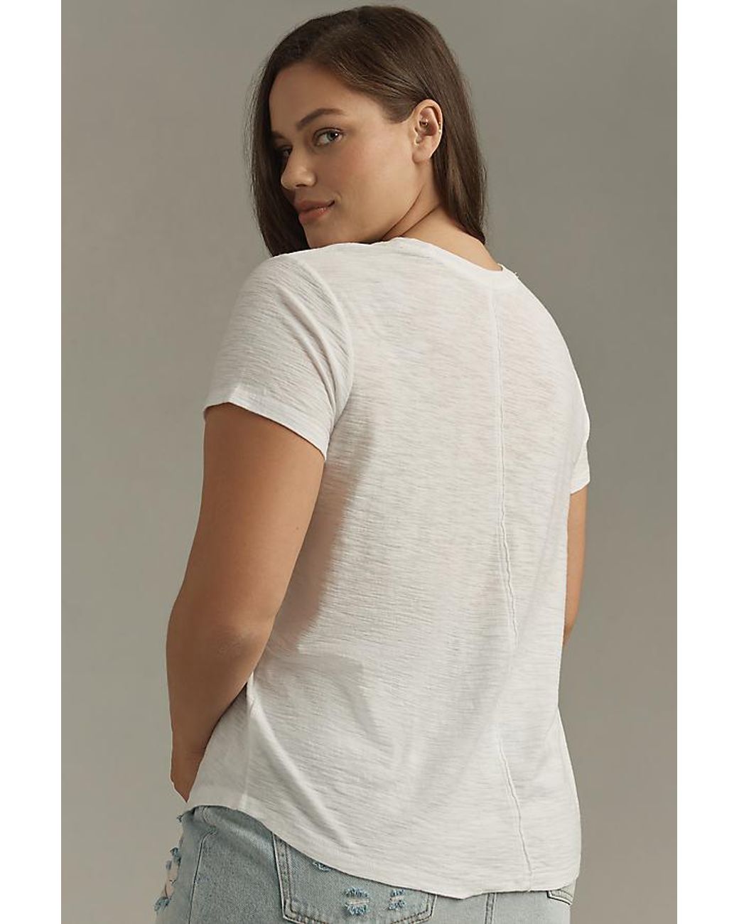 Pilcro Gray The Bennie Slim Crew Neck Cotton-Slub T-Shirt By