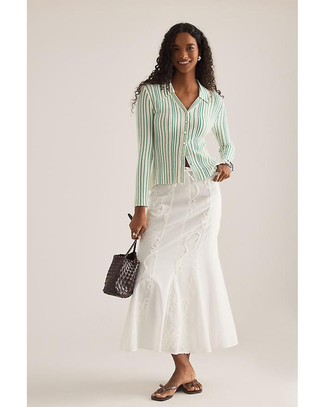 laagam Natural Giulia Stripe Collared Cardigan