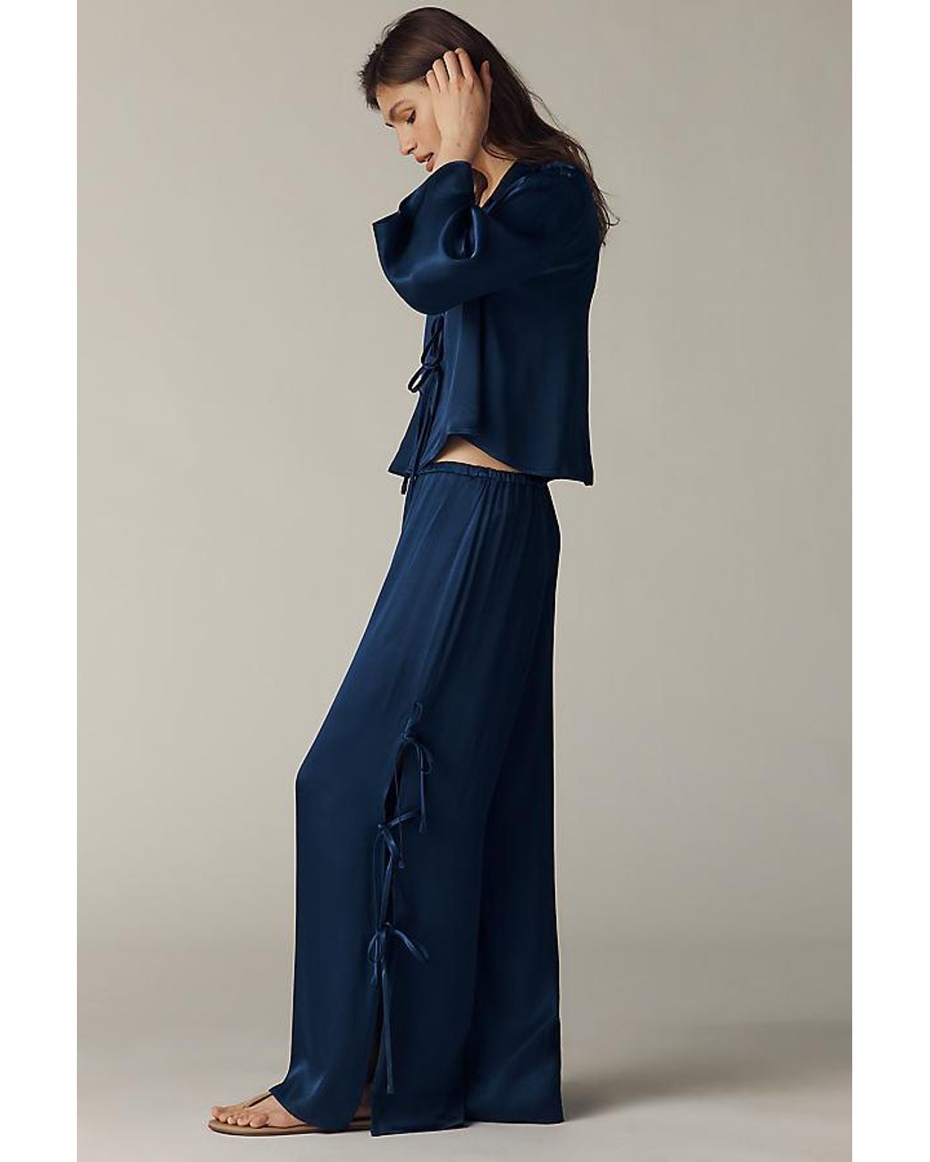 Maeve Blue Silky Tie Wide-Leg Trousers