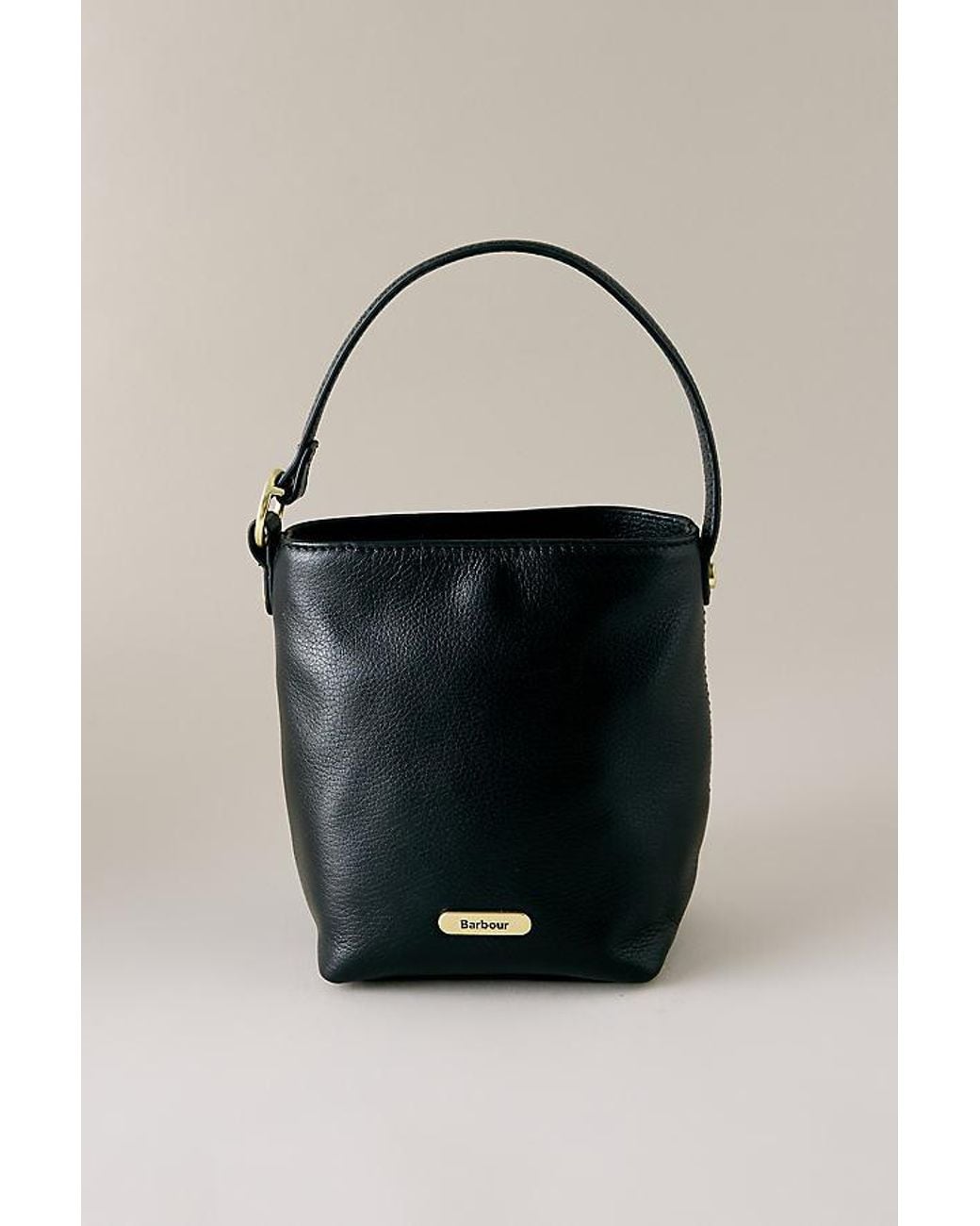 Barbour Black Cedar Mini Leather Bucket Bag