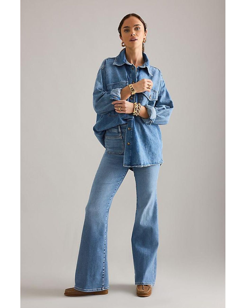 GOOD AMERICAN Blue Good Legs Patch Pocket Flare Jeans