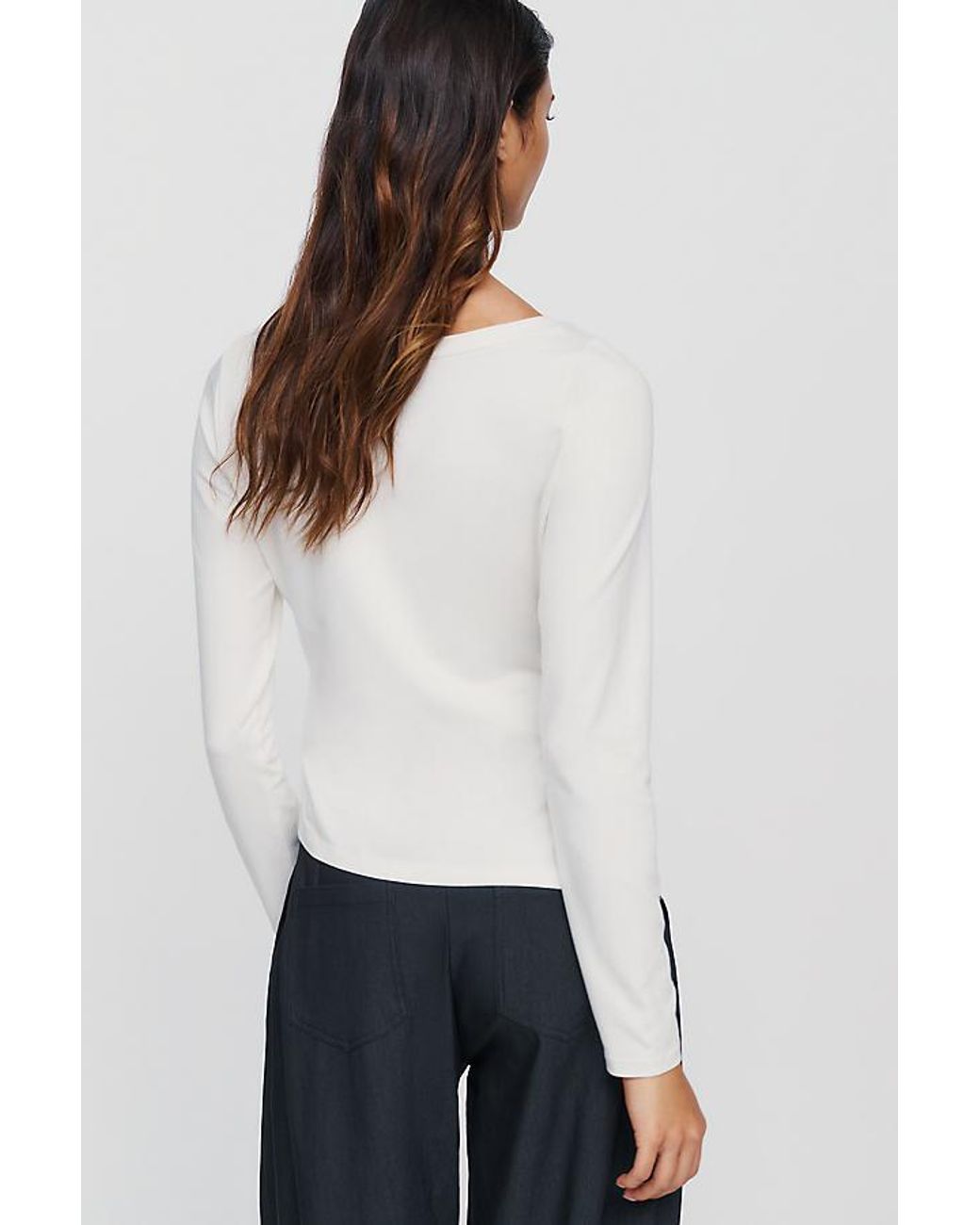 Maeve White Cotton-Modal Blend Asymmetrical Top