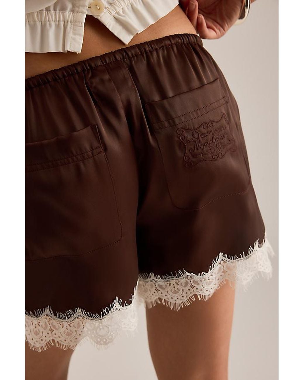 Damson Madder Natural Charis Satin Lace-Trim Shorts
