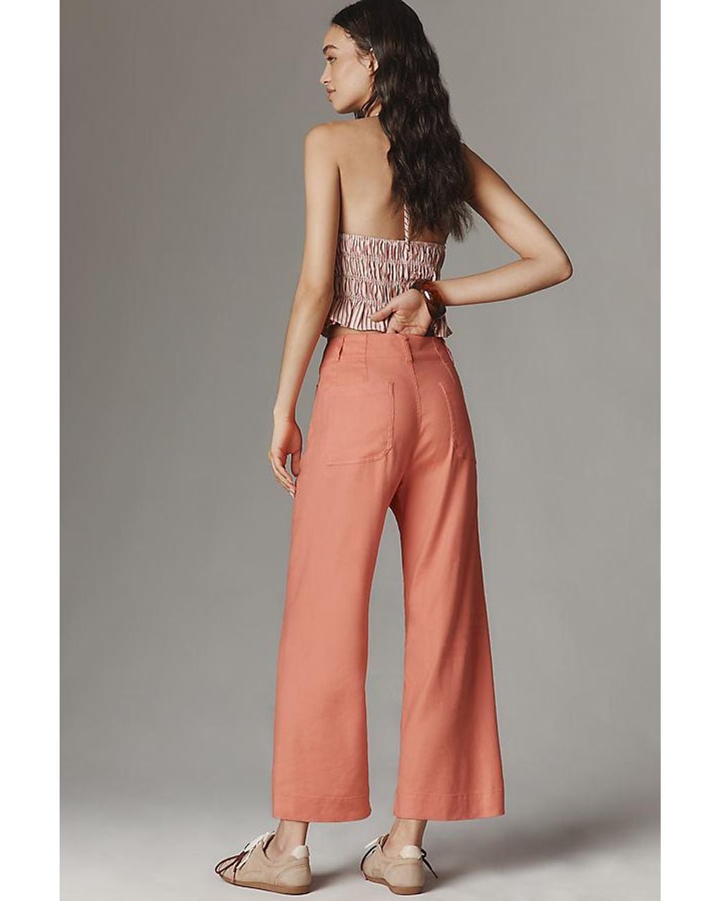 Maeve Orange The Colette Cropped Wide-Leg Trousers By Linen Edition