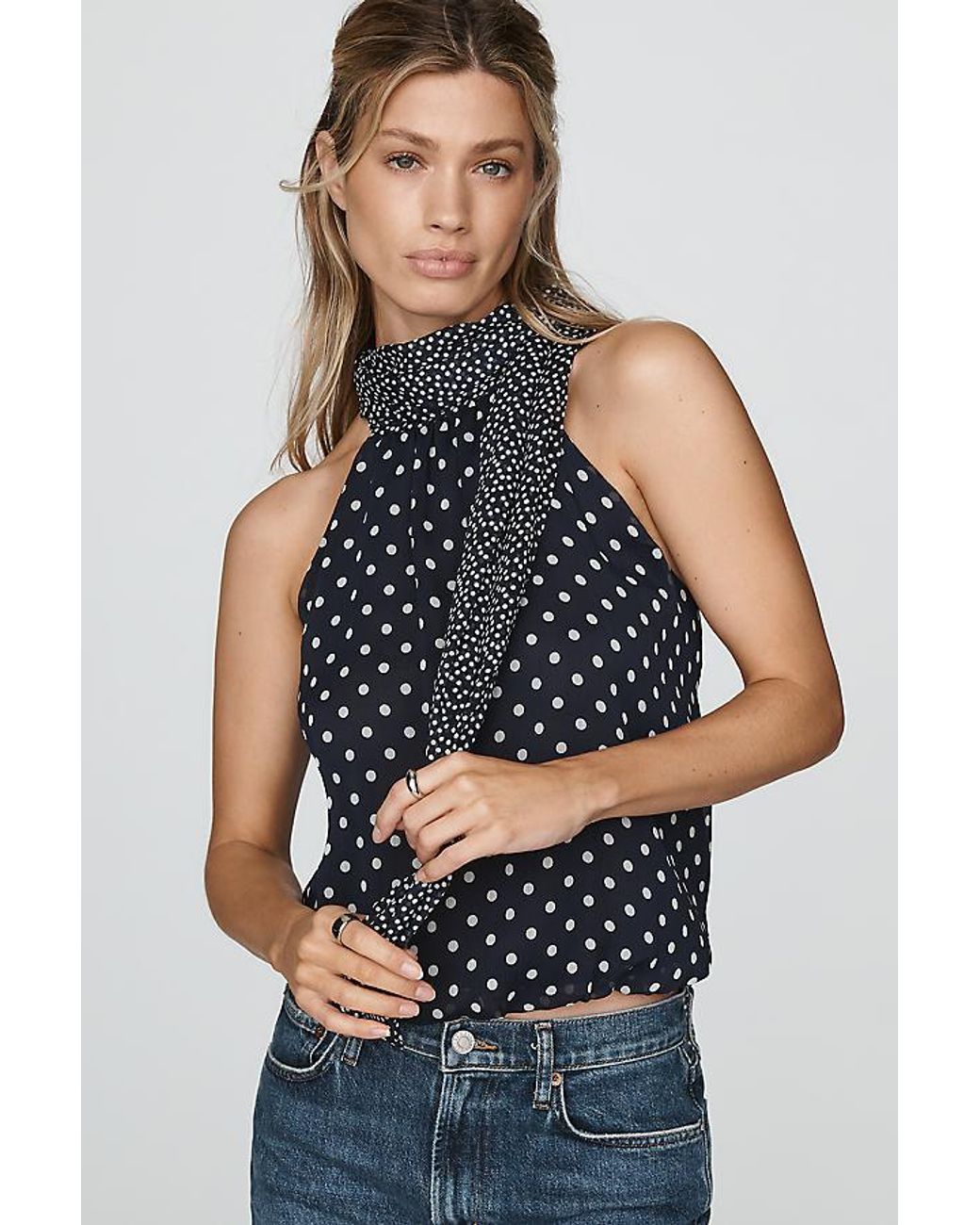 Maeve Blue Mock-Neck Bubble Top