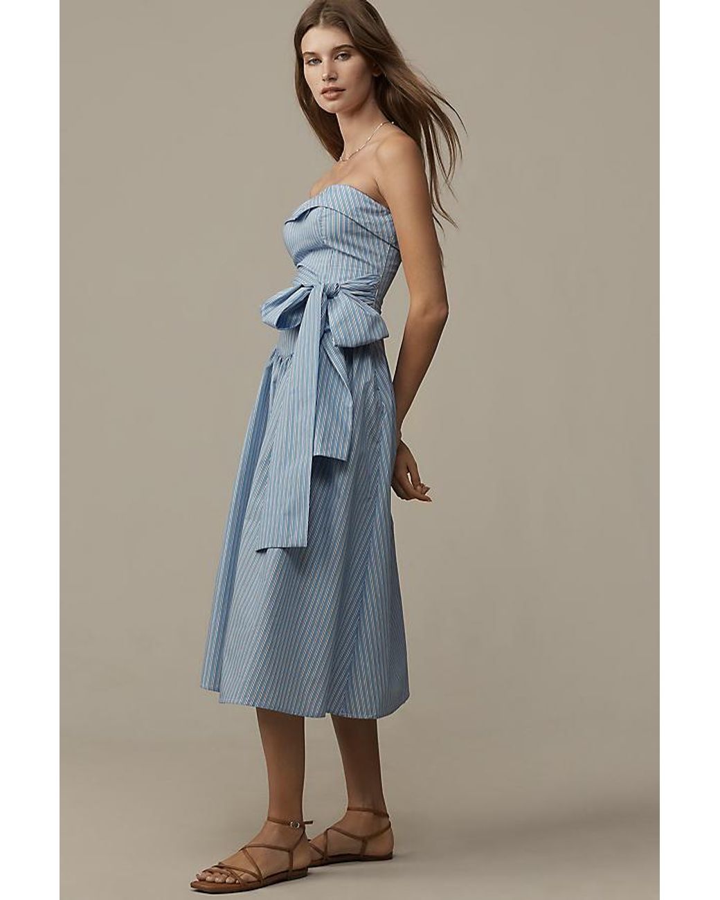 Mare Mare Blue Strapless Shirting Midi Dress