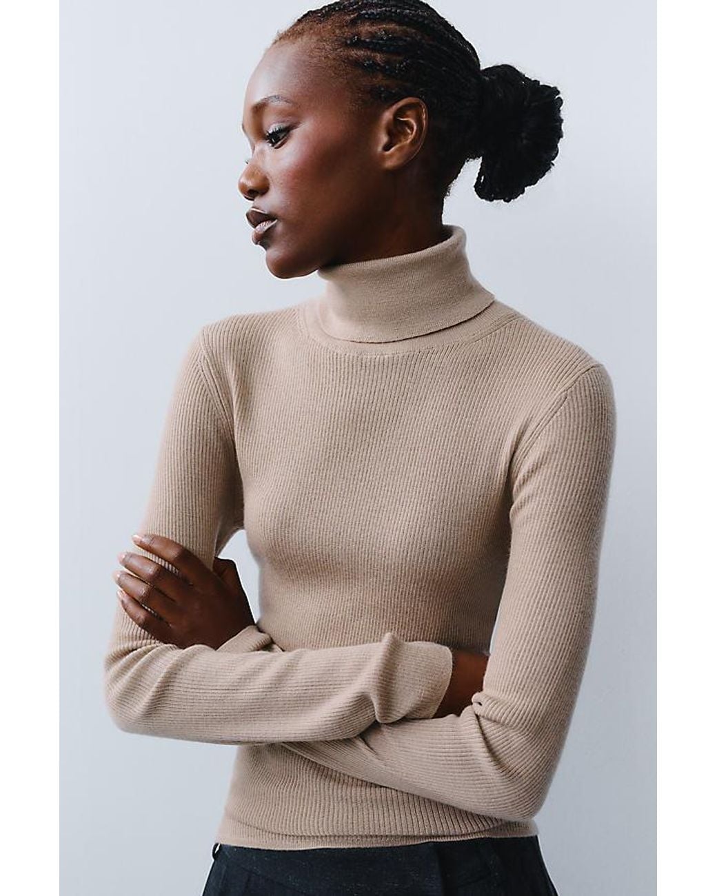 Maeve Multicolor 100% Cashmere Ribbed Turtleneck Top