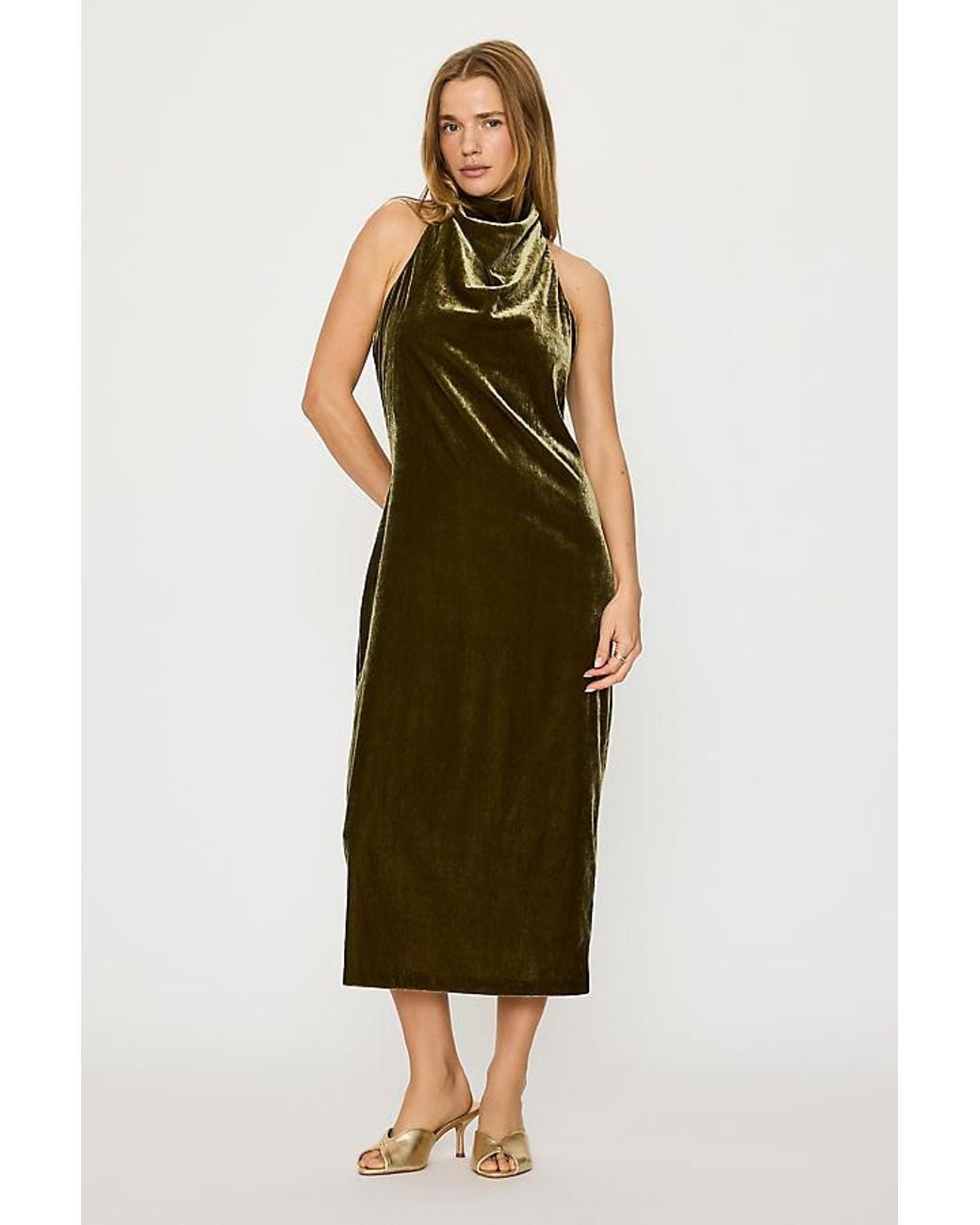 By Anthropologie Green Tallulah Velvet Halter Midi Dress