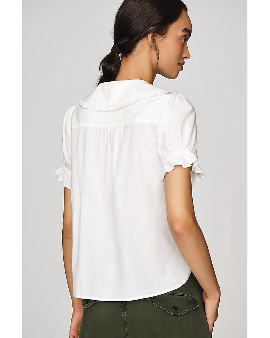 Pilcro Natural The Keira Collared Button-Front Blouse By Embroidered Edition