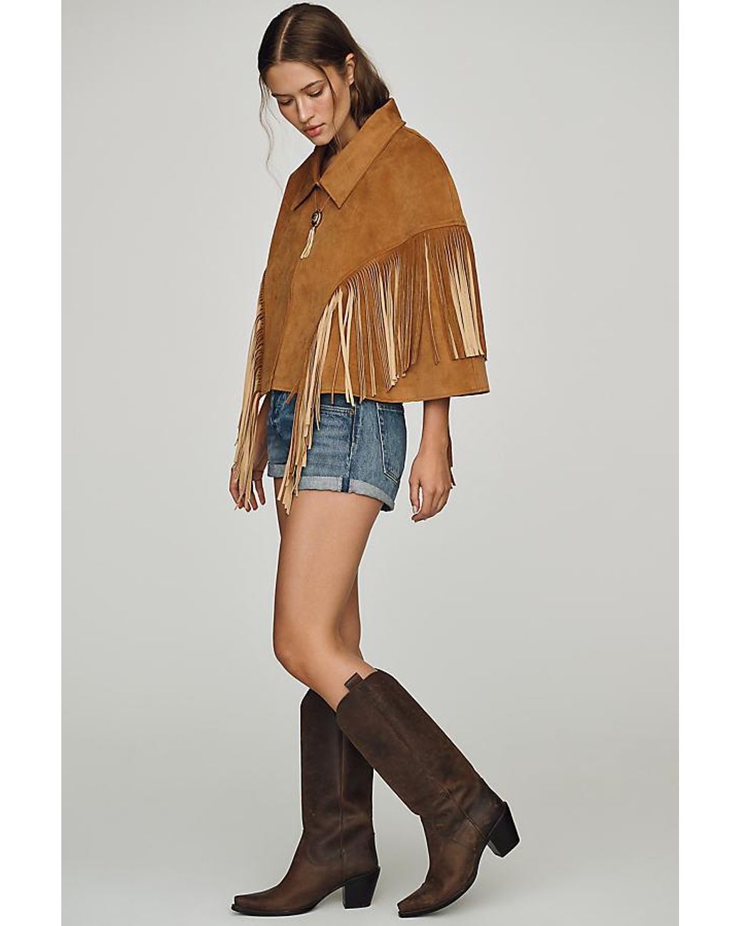 Siempre Blue Fringe Faux-Suede Cape