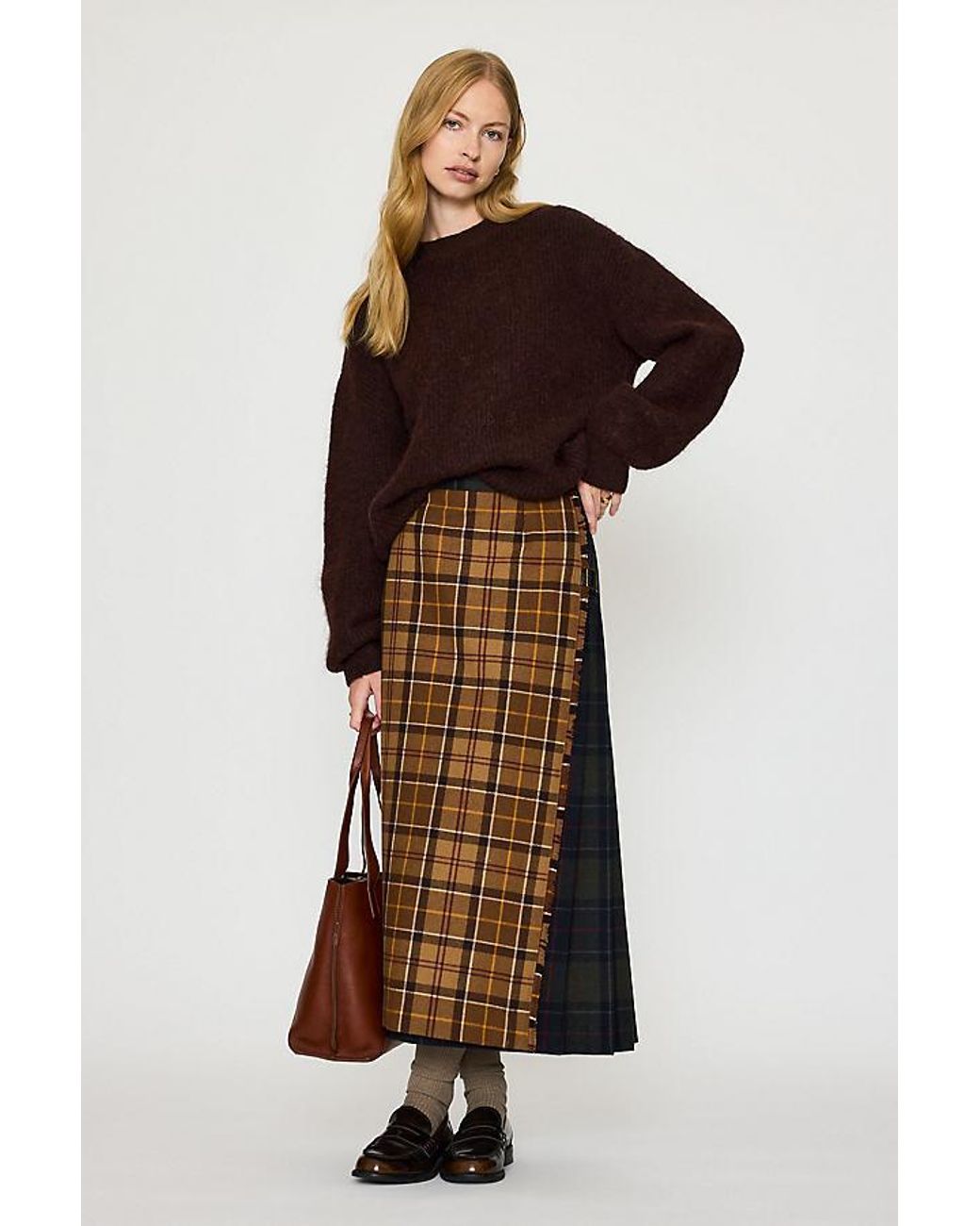 Barbour Gray Hazelwood Tartan Midi Skirt