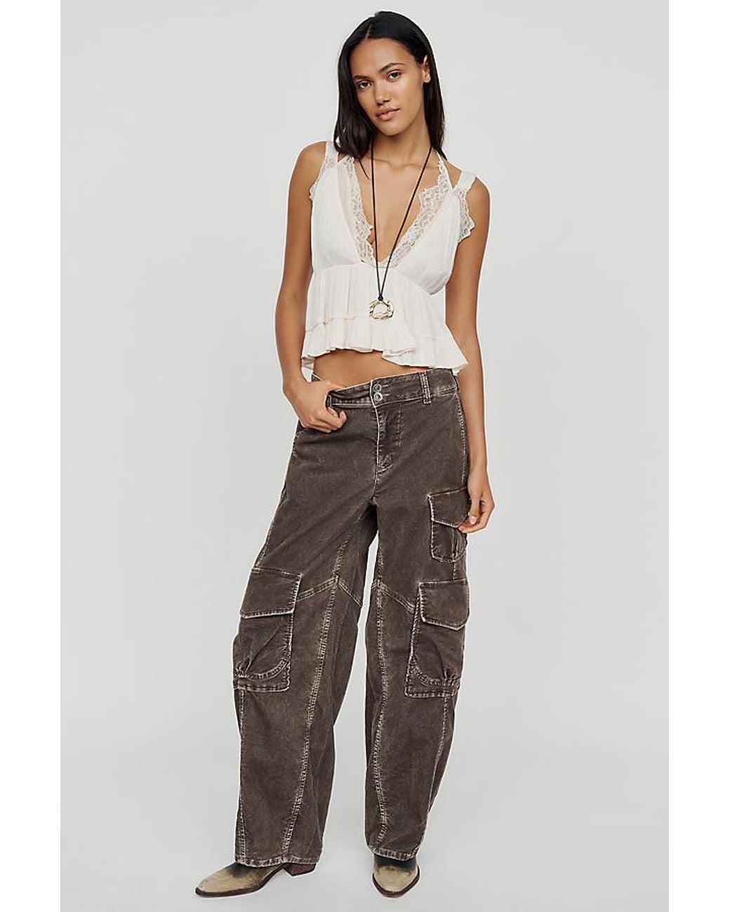 Pilcro Brown Aero Corduroy Wide-Leg Cargo Pants By