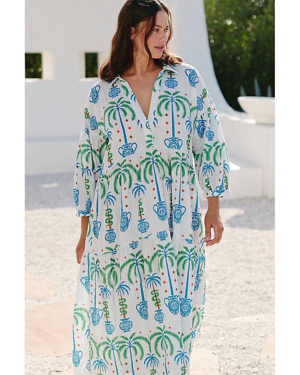 Celandine Blue X Tigre Carolita Tiered Shirt Dress