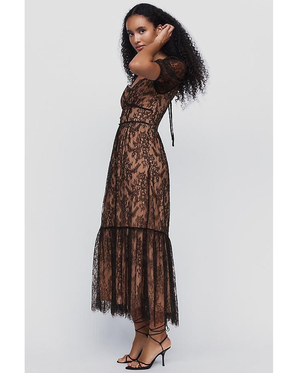 By Anthropologie Brown The Peregrine Lace Midi Dress