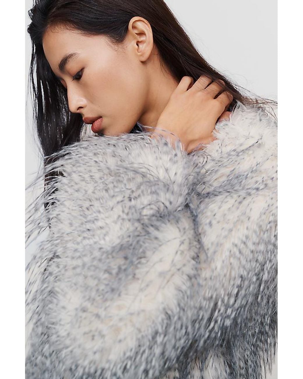 By Anthropologie Gray Shaggy Faux-Fur Jacket
