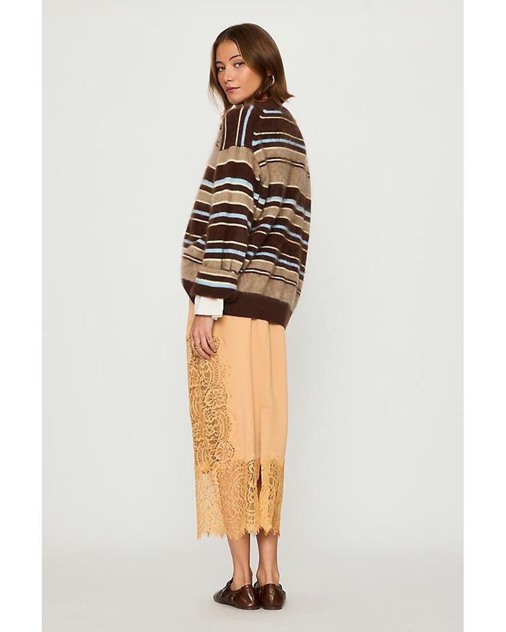 Bl-nk Natural Millie Lace-Trim Midi Skirt