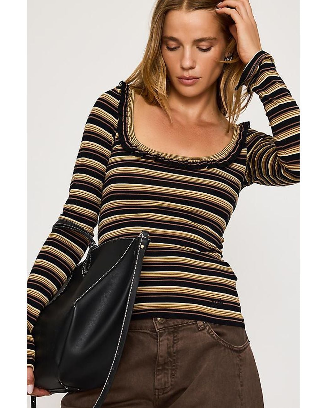Damson Madder Brown Gem Stripe Long-Sleeve Top