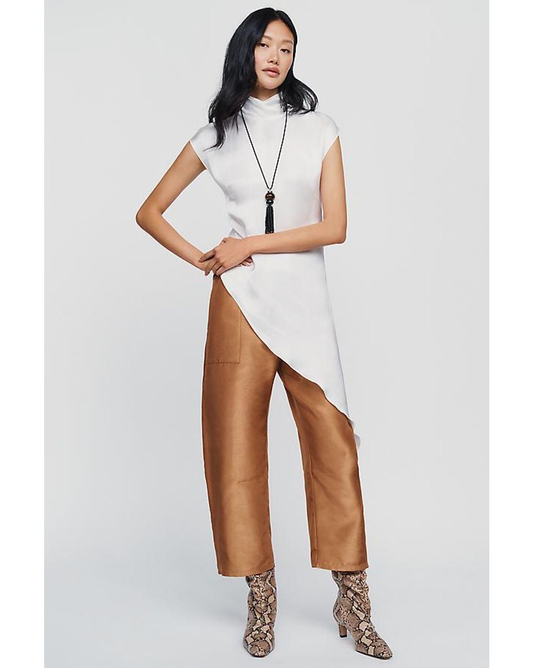 Maeve White Marnie Taffeta Tapered Trousers