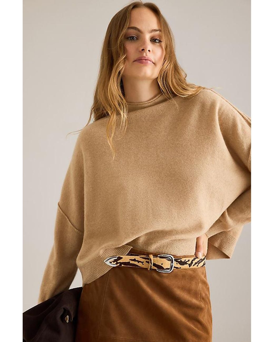 Pilcro Brown Alani Cashmere Mock Neck Jumper