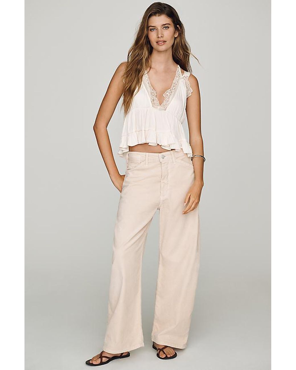 Pilcro Natural The Kayden Cord Mid-Rise Barrel Trousers By
