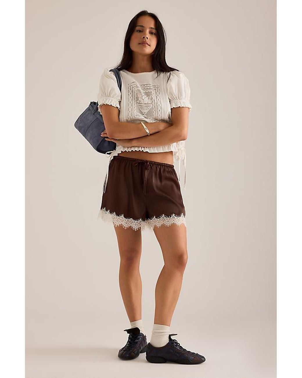 Damson Madder Natural Charis Satin Lace-Trim Shorts