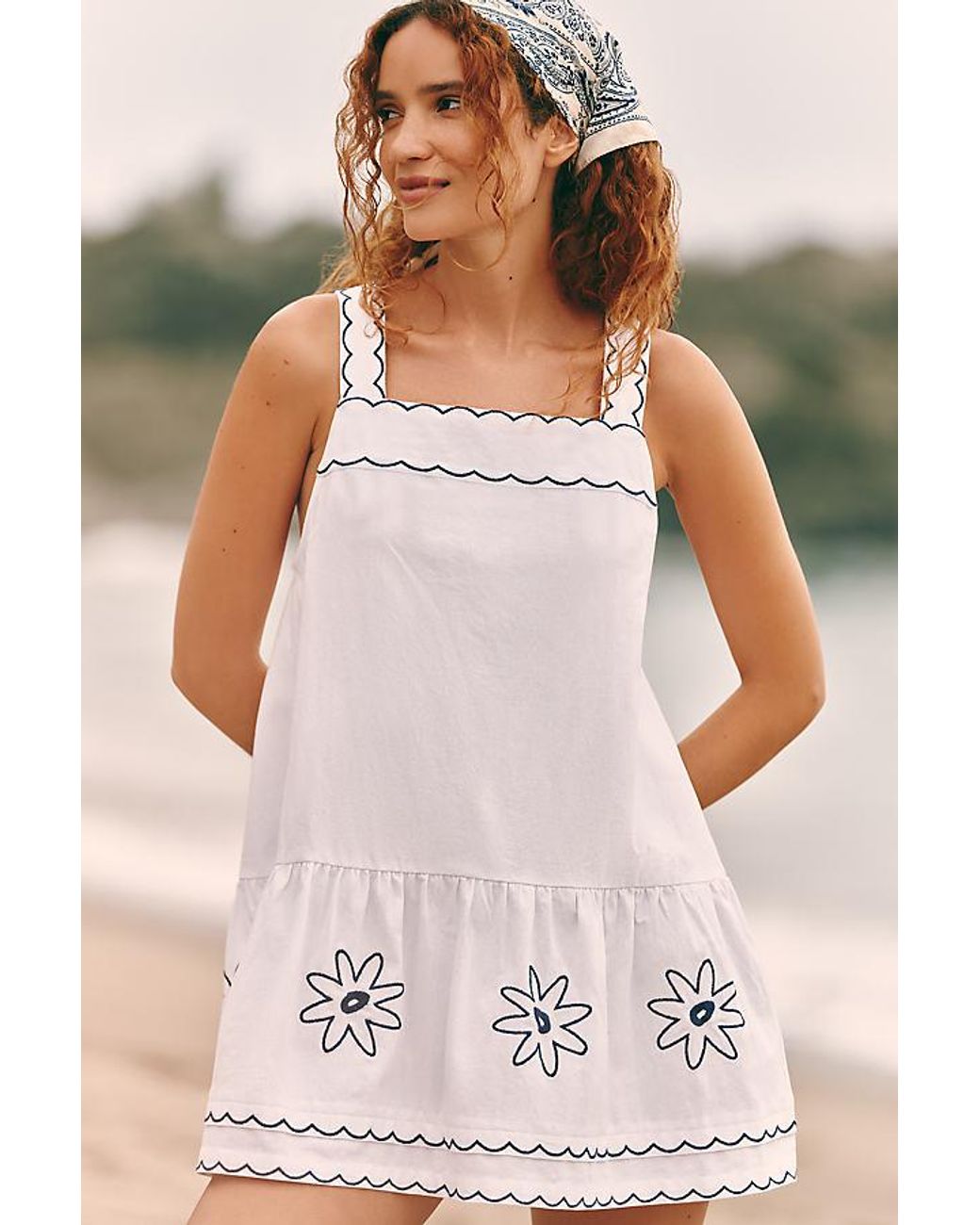 Celandine Multicolor Cotton Scalloped Daisy Mini Dress