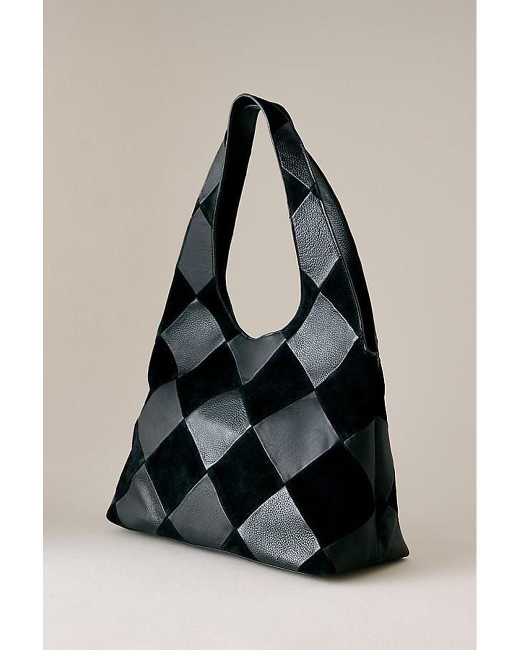 By Anthropologie Black Patchwork Suede & Leather Tote Bag