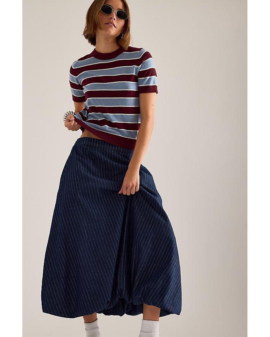 By Anthropologie Blue Denim Midi Bubble Skirt