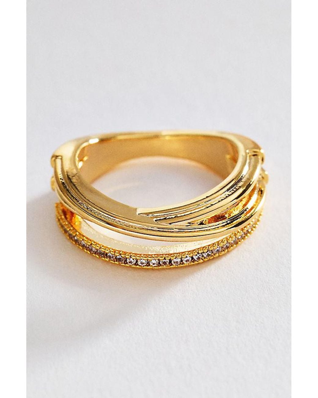 Anthropologie Metallic Stacked Crystal Ring
