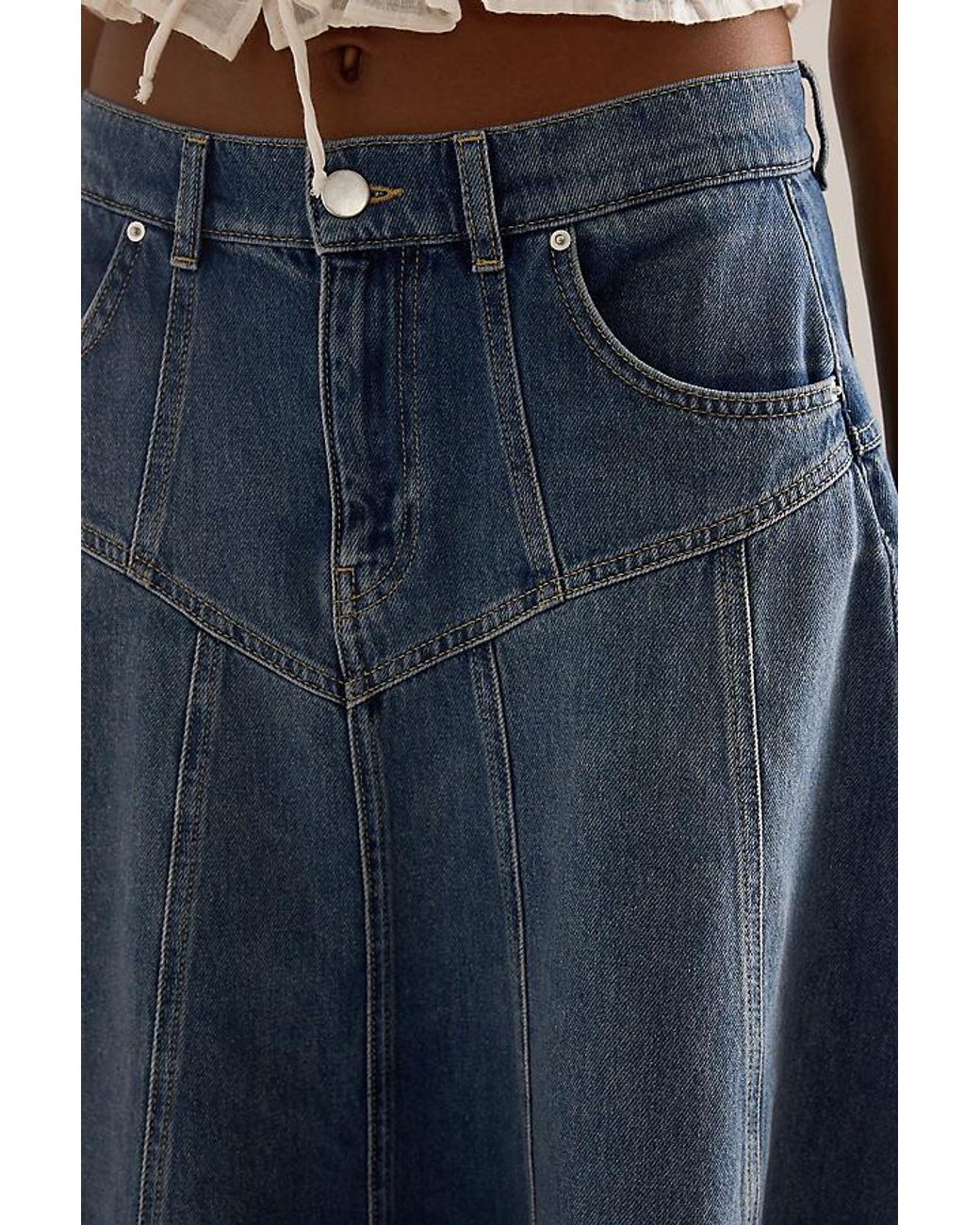 By Anthropologie Blue Seamed Denim Midi Skirt