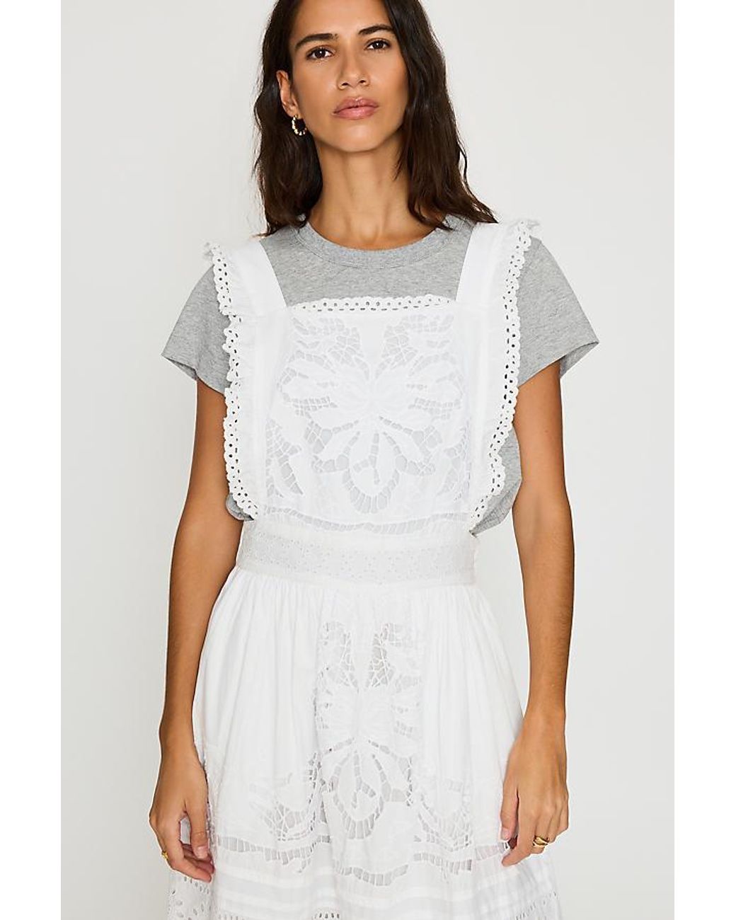 Bl-nk White 100% Cotton Cutwork Midi Pinafore Dress