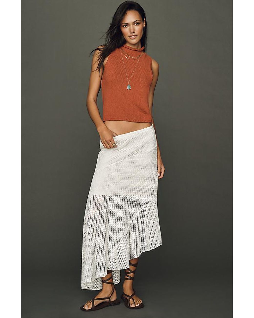 Pilcro Red 100% Cotton Roll-Neck Knit Tank Top