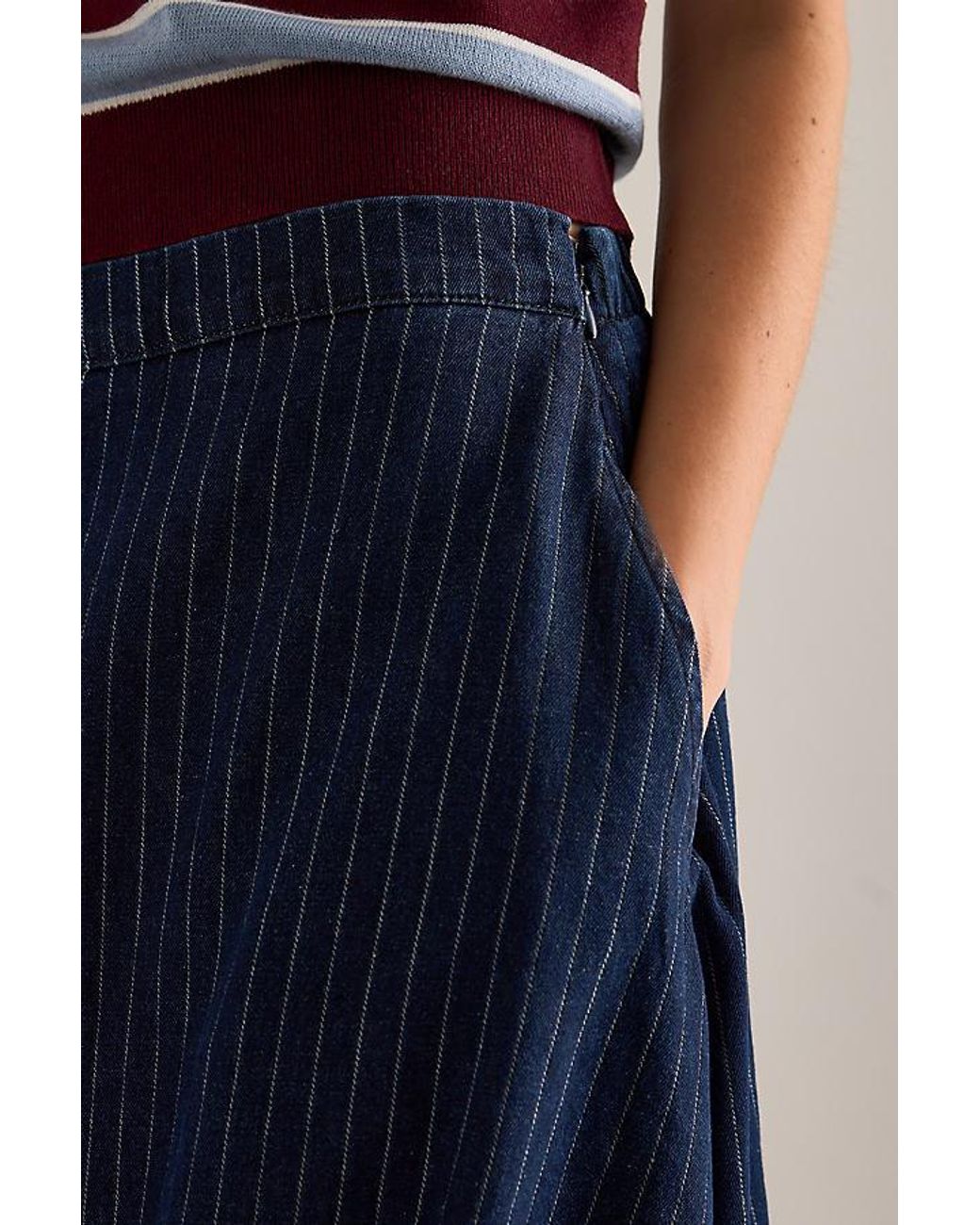 By Anthropologie Blue Denim Midi Bubble Skirt
