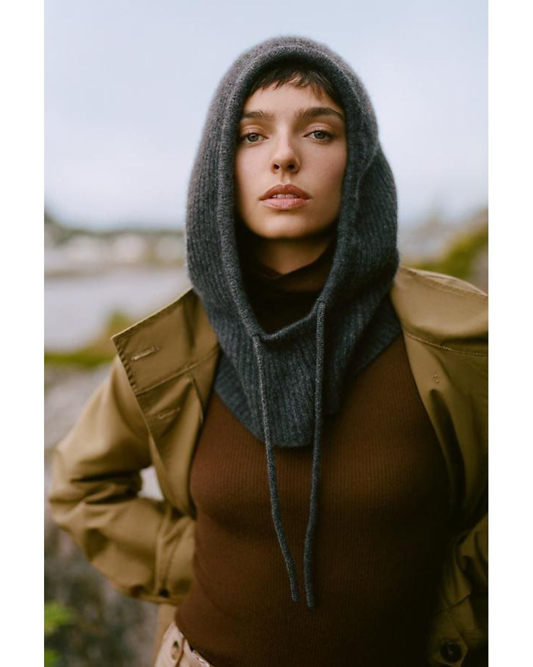 By Anthropologie Gray 100% Cashmere Ribbed Hood