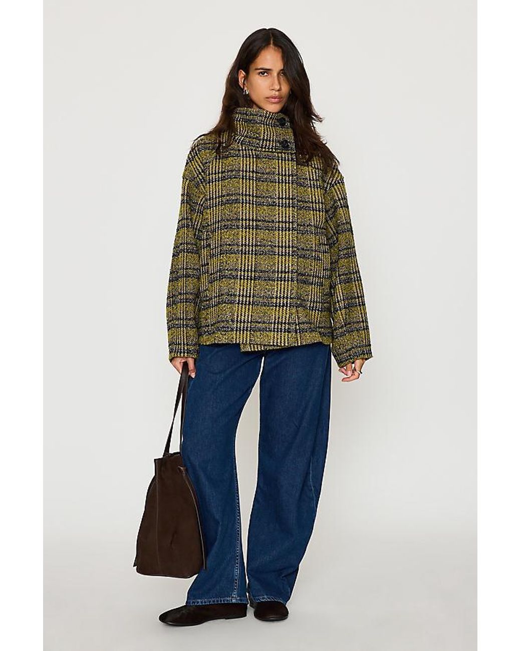 By Anthropologie Blue Lime Boucle Funnel-Neck Jacket