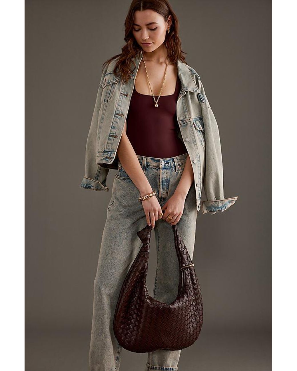 The Brigitte Woven Faux-leather Shoulder Bag By : Oversized Edition