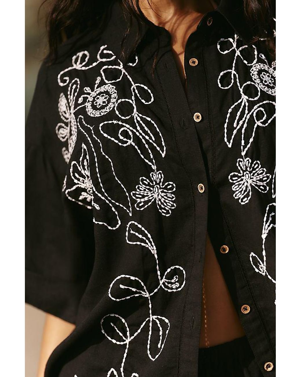 Celandine Black Embroidered Buttondown Shirt