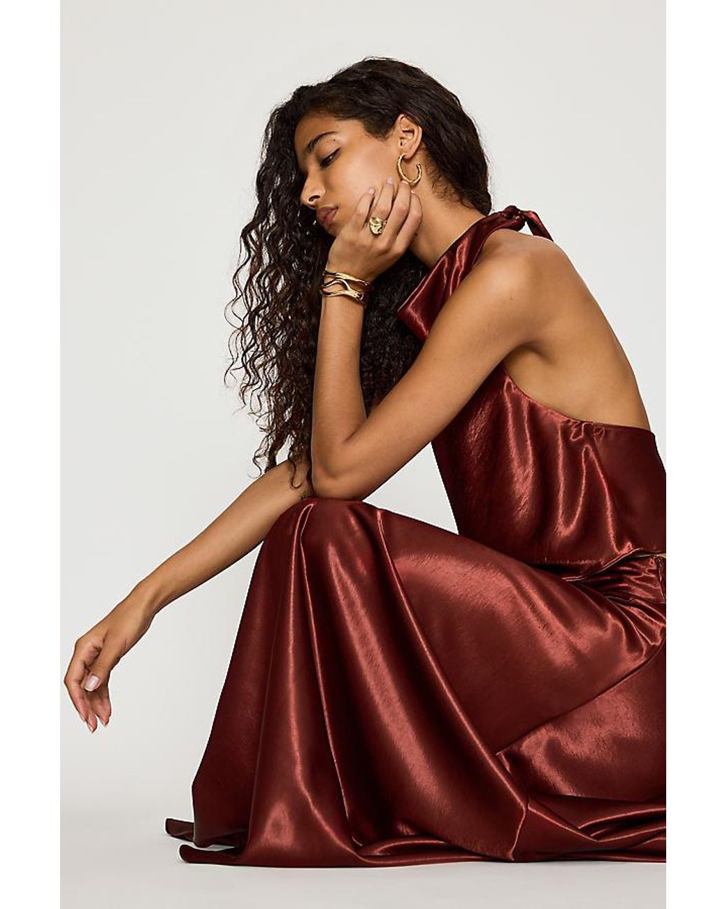 Bardot Red Toni Full Satin Maxi Skirt