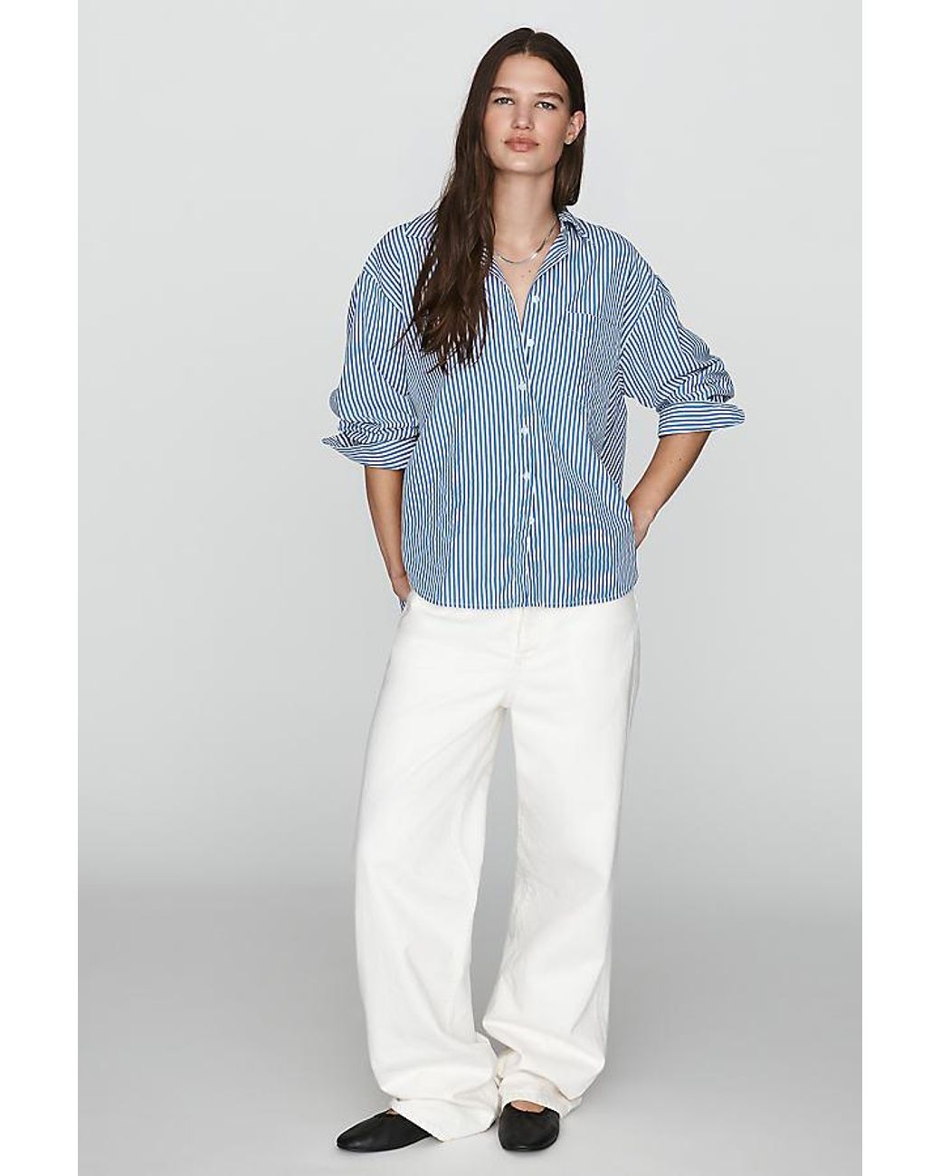 Maeve Blue The Shrunken Bennet Ruched-Back Buttondown Shirt By